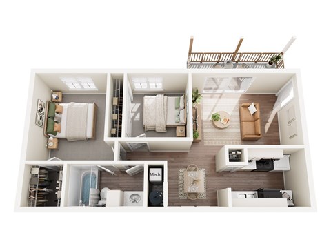 Floor plan for 2 beds, 1 bath, 827 sqft